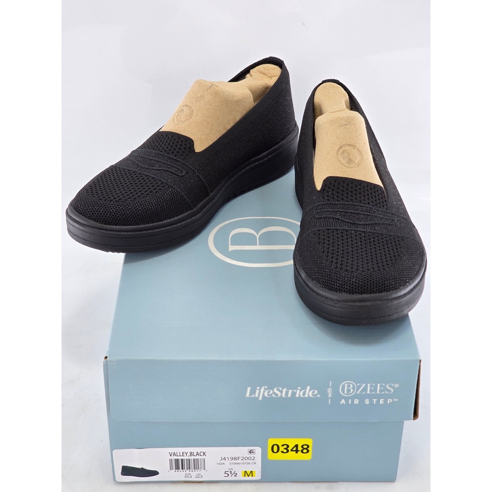 Bzees LifeStride Valley Loafers Womens 5.5 Black Air Step Slip On - New